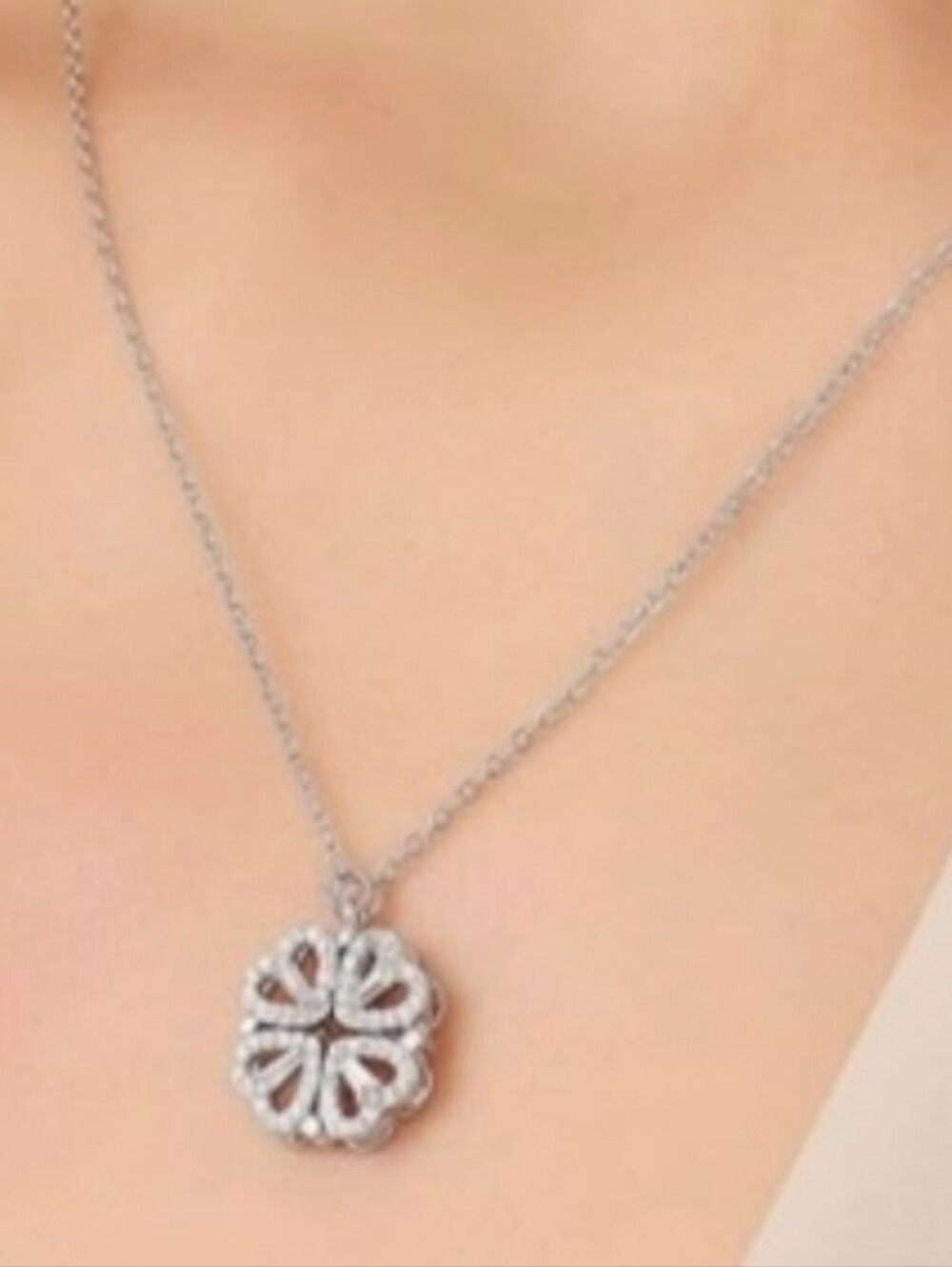 Clover Heart Flower Pendant Necklace Convertible Necklace 18in CZ NIB